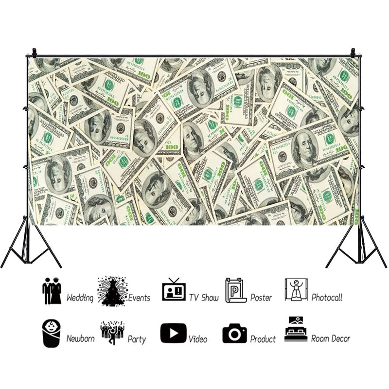 AOFOTO 6x3ft Money Theme Backdrop US Dollar Banknotes Photography Background Cash Money Photo 100 Dollar Bill Bank Casino Birthday Party Decorations Banner Adult Portrait Photoshoot Studio Props - Image 1